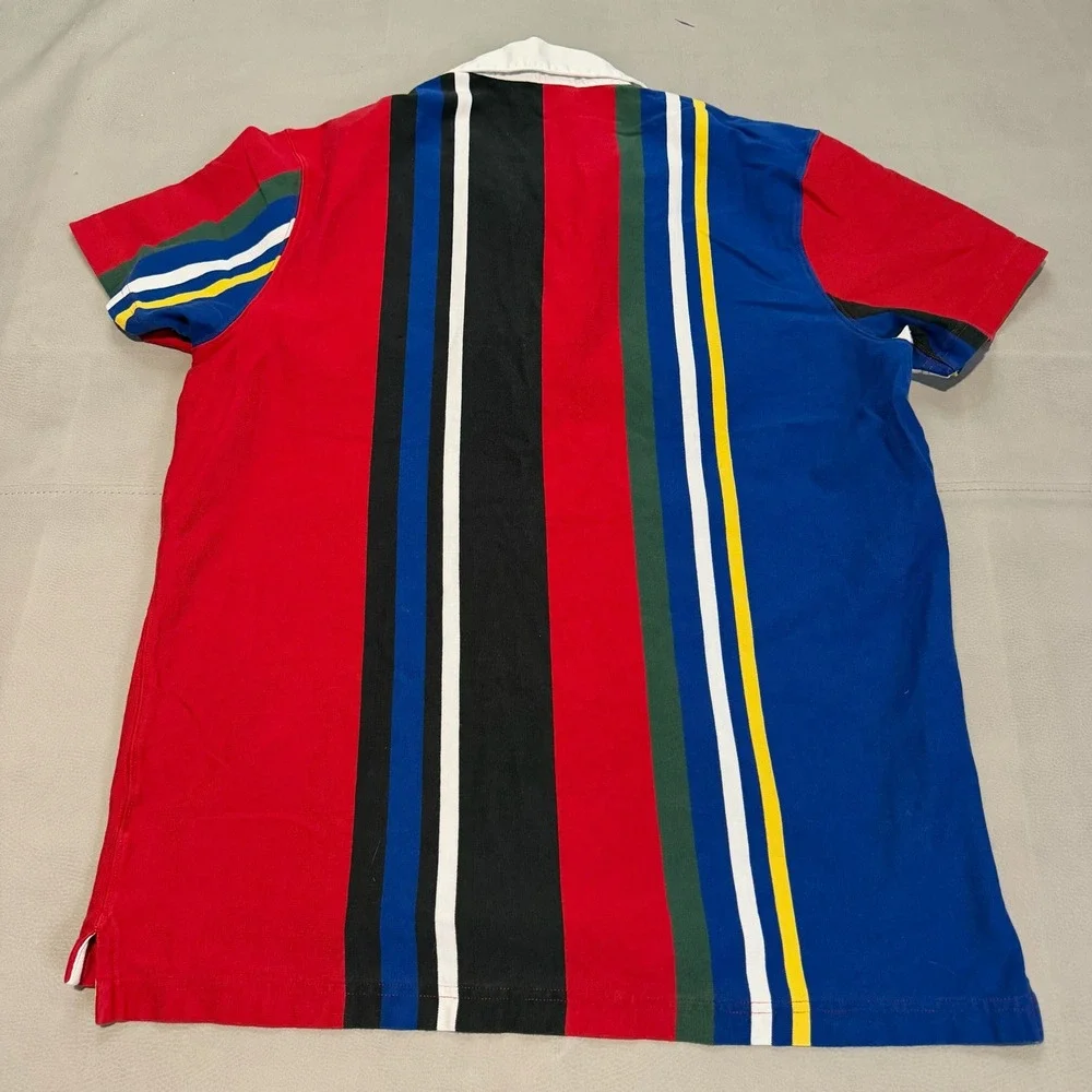 J. Crew Knit Men XL Rugby‎ Polo Shirt Stripe Colorblock Red Softboy Y2K-6245
